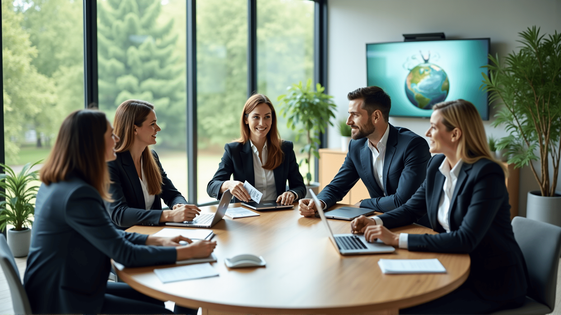 Professionals discussing sustainability